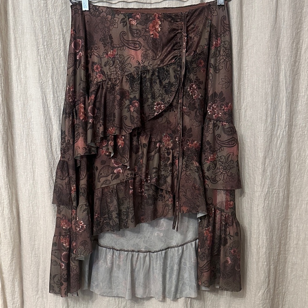 ROMWE Brown Floral Asymmetrical Skirt NWT